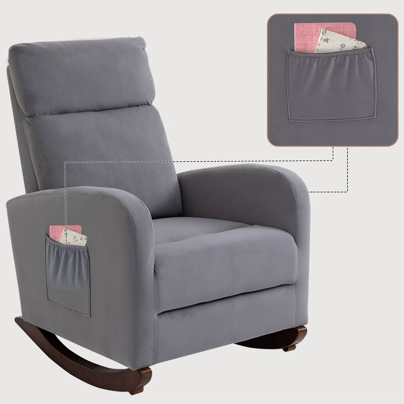 Mid Century Velvet Nursery Rocking Chairs, Upholstered High Back Glider Armchairs for Living Room