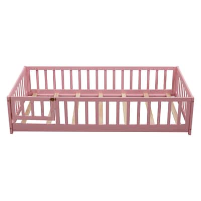 Twin Size Floor Bed with Fence and Door