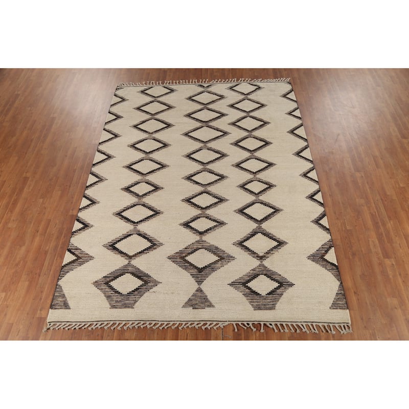 Modern Geometric Moroccan Area Rug Handmade Wool Carpet - 7'11"x 10'5"