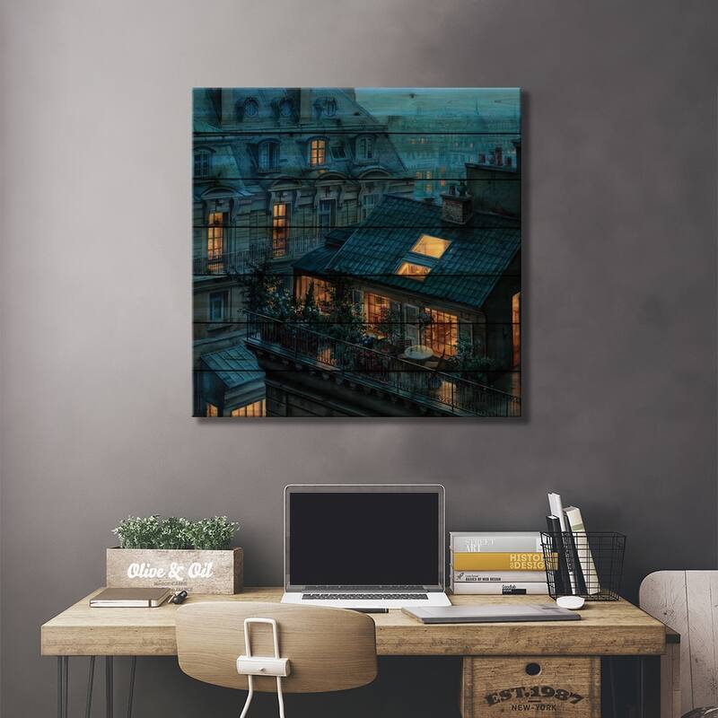 Rooftop Hideout Print On Wood by Evgeny Lushpin - Multi-Color