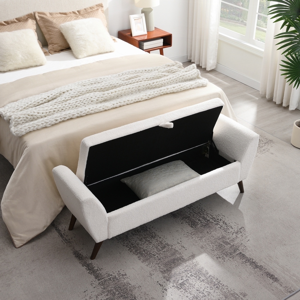 Storage Bench with Mid-Centruy Wood Legs,Bench with Storage for Living Room