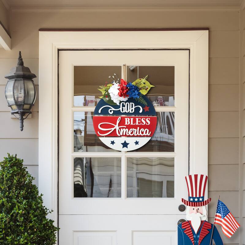 Glitzhome Patriotic/Americana Wooden Flag Sign Door Hangers Decor