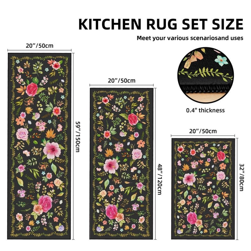 Boho Kitchen Rugs Non-Slip Washable Farmhouse Kitchen Mat 3 Piece Set - 20"x32"+20"x48"+20"x59"