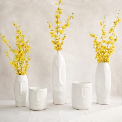 Sagebrook Home Neutral Modern Ceramic Face Vase