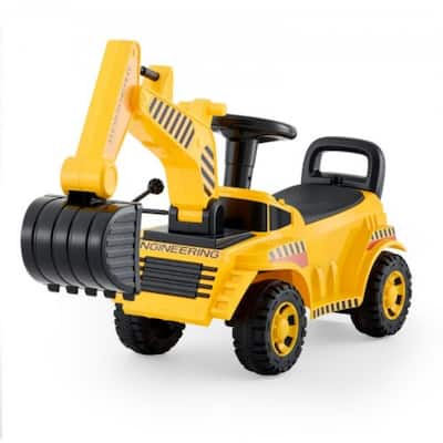 Toddler Ride-On Excavator Car with Helmet and Music, Yellow - 42.1 x 11.4 x 21.3 in