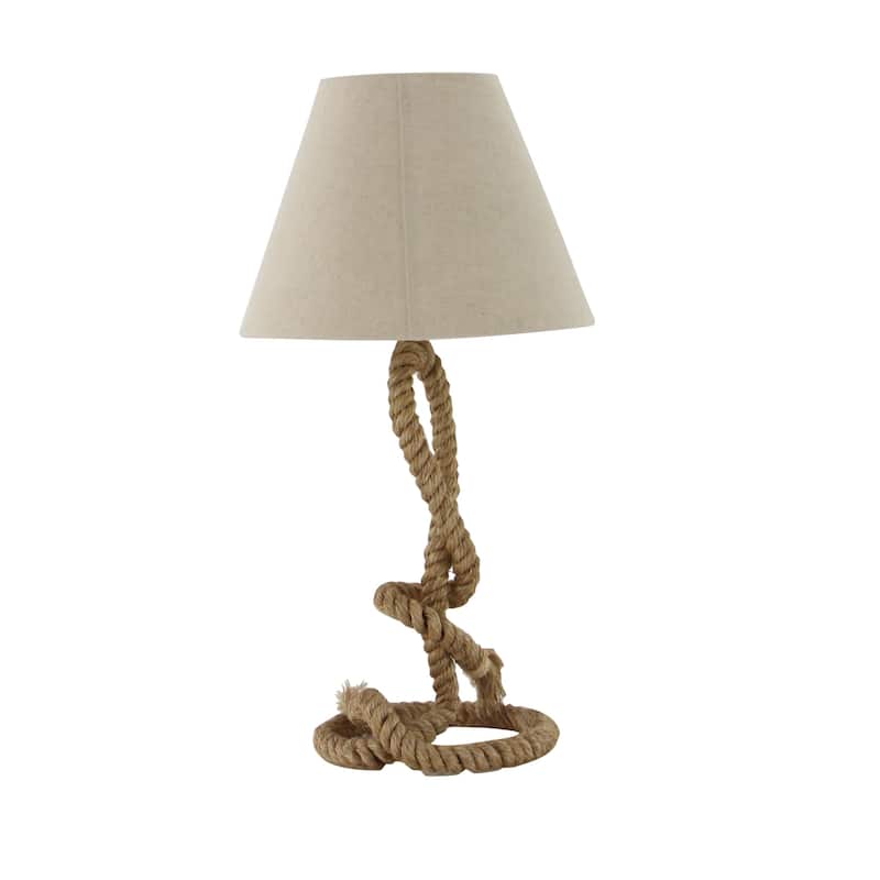 Brown Jute Rope Twisted Rope Room Floor or Table Lamp with Cream Linen Shade