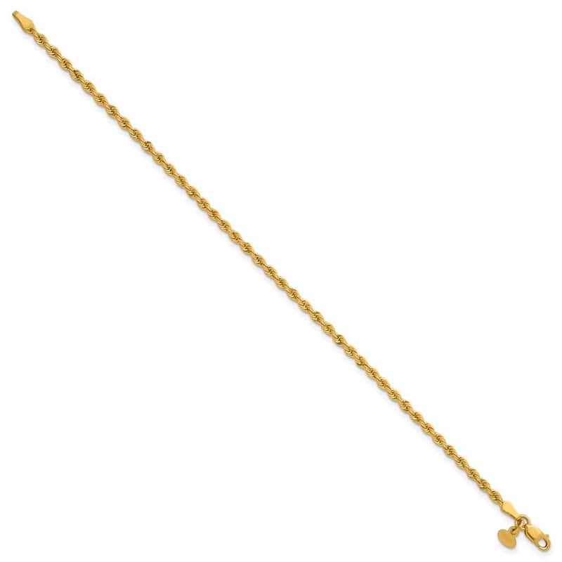 Curata 14k Yellow Gold 7" 2.5mm Solid Rope Chain Bracelet for Women