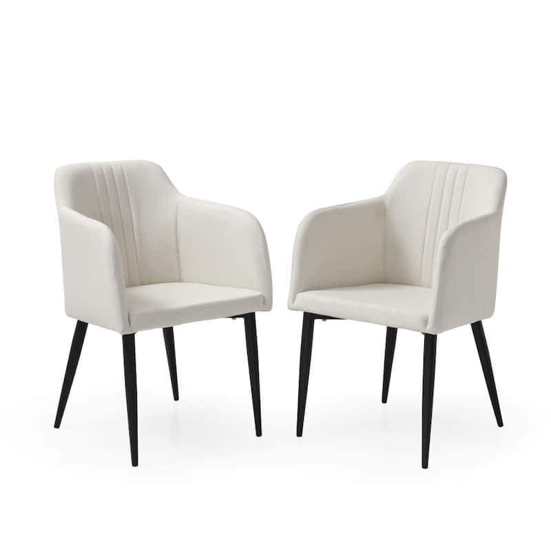 Set of 2 23-inch Arm Chairs with Black Metal Legs and Tufted Back - 23” x 21” x 36.5” - Off-White-Black