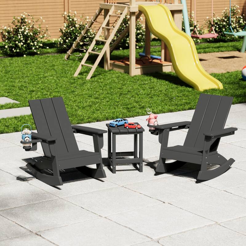 Shoreside Kids Outdoor Poly Adirondack Rocking Chair with Side Table 3-Piece Set