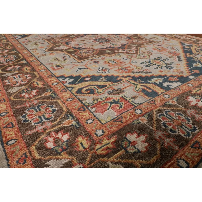 Heriz Serapi Indian Area Rug Handmade Oriental Grey Wool Carpet - 7'9" x 10'1"