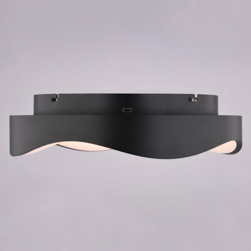 Bowen 1-Light Black Modern Round LED Flush Mount Lighting Fixture, White Frosted Shade Low Ceilings, Hallway, Kitchen