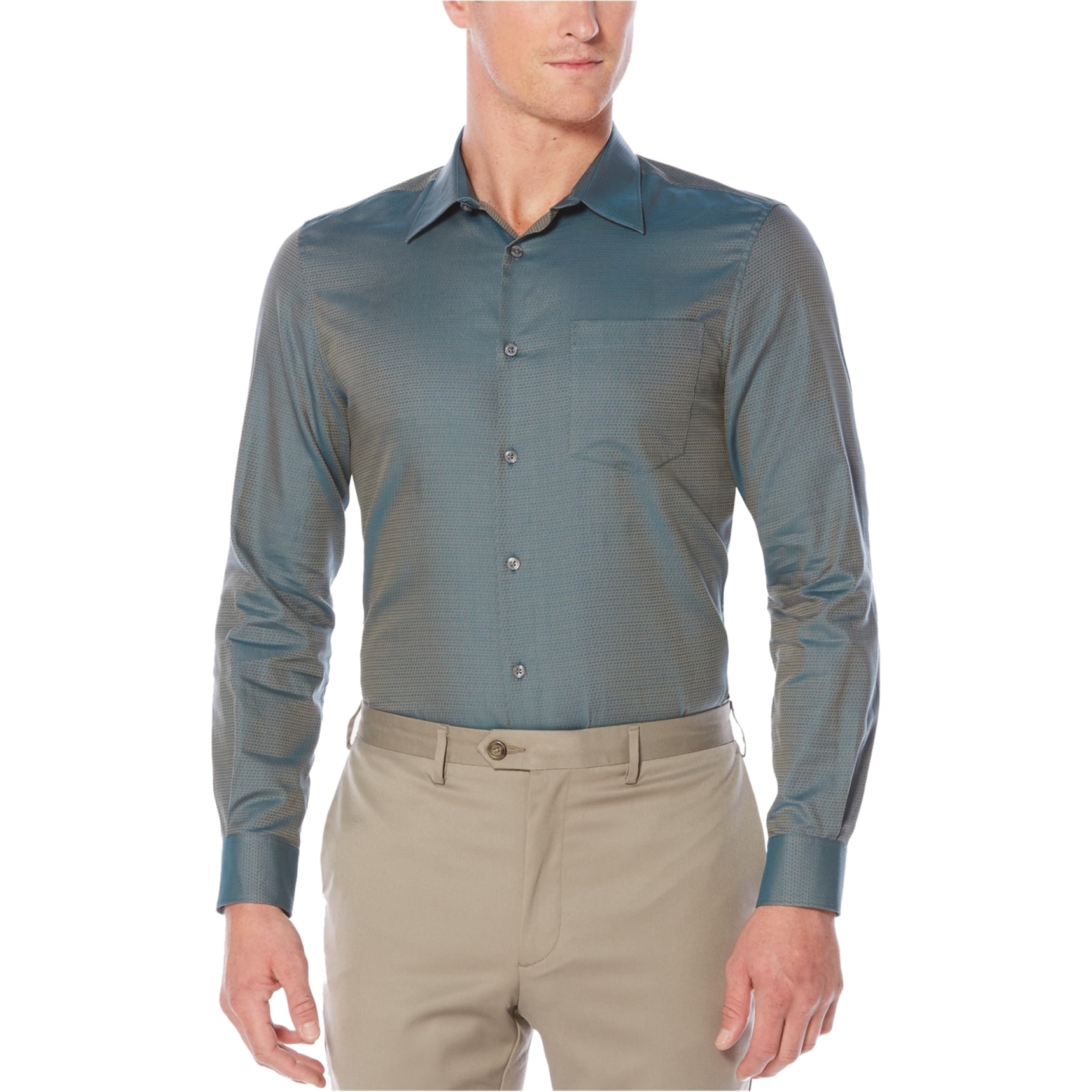 Shop Perry Ellis Mens Iridescent Scale Button Up Shirt Green