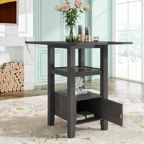 Counter Height Wood Kitchen Dining Table with Storage Cupboard and Shelf for Small Places, Gray