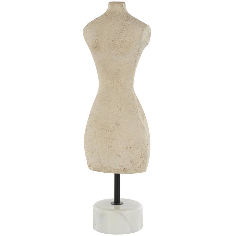 Cream Paper Mache Antique Style Female Form Statue Woman Decorative Sculpture with White Marble Base - Cream - 4"W, 14"H