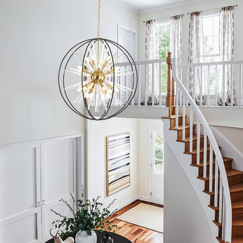 Modern Chandelier 35" 10-light Black and Gold Orb