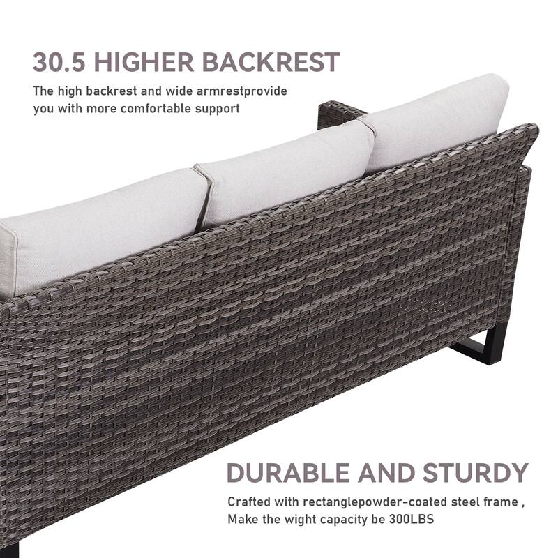 3 Pieces Outdoor Wicker Sofa with Ottomans Grey - Beige