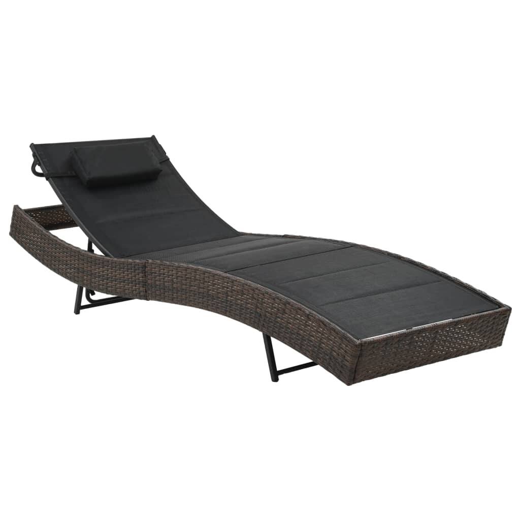 vidaXL Sun Lounger Poly Rattan and Textilene Garden Day Lounge Bed Black/Brown - 83.9" x 27.6" x (15.7"-36")