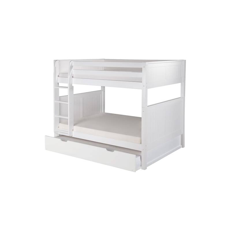 Full Over Full Bunk Bed with Trundle - Solid Wood - Grey Finish - Space Saving Kids Bed