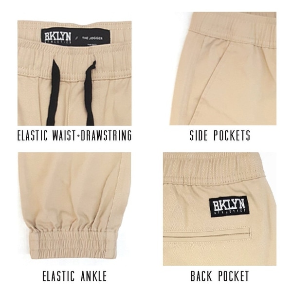 brooklyn athletics men's twill jogger pants soft stretch slim fit trousers