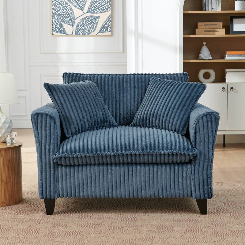 Lazy Sofa Chair Corduroy Accent Chair Deep Seat Upholstered Lounge Chair - Blue