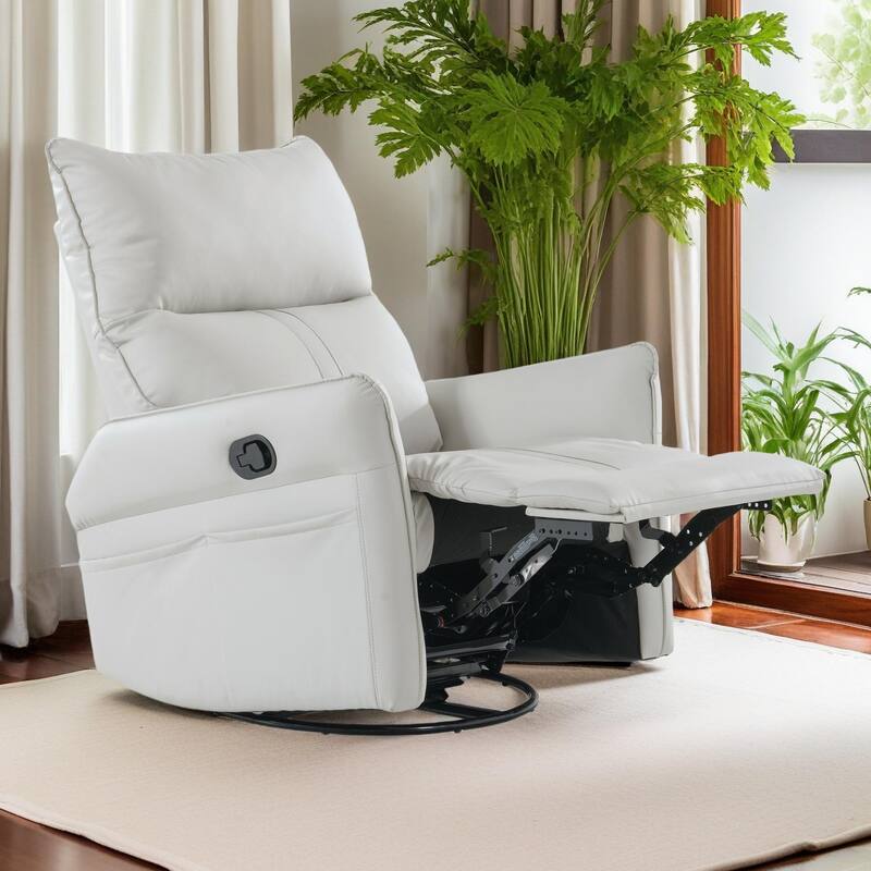 360° Swivel Rocker Manual Recliner Chair for Living Room, Bedroom - Light Gray PU