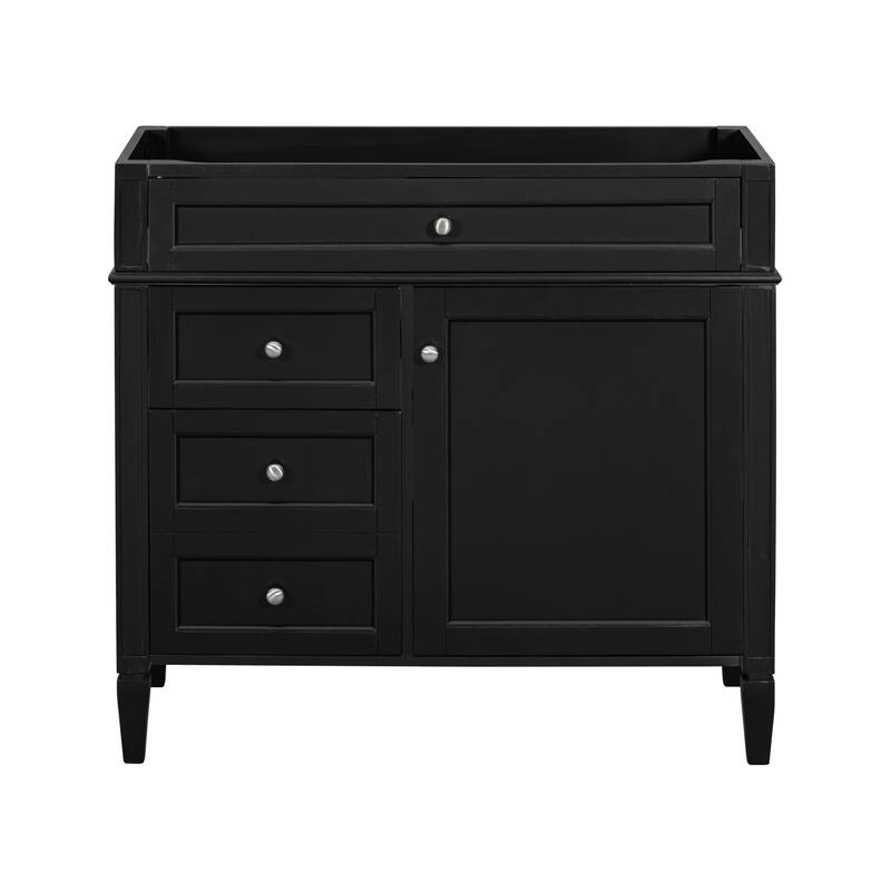 Roomfitters 36 Inch Bathroom Vanity Base, Solid Wood Frame Storage Cabinet with Sliding Sections & Tilt-Down Tray, Black