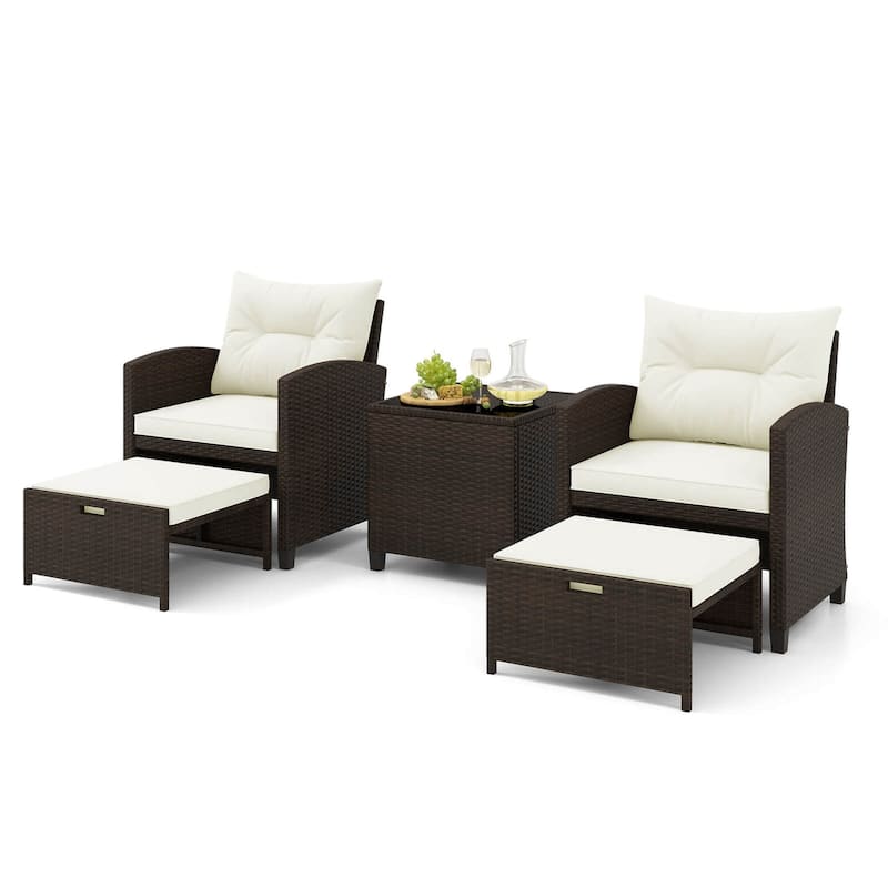 Costway 5 Piece Patio Rattan Furniture with 2 Ottomans & Tempered - See Details