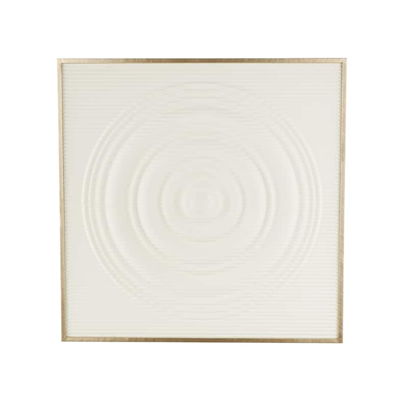 Metal Geometric Ribbed Home Wall Decor with Brass Frame - White - Roche River Decor - White