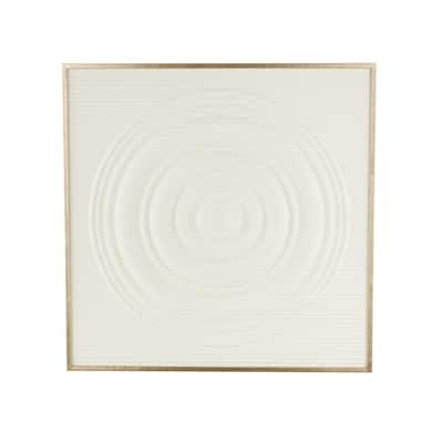 Metal Geometric Ribbed Home Wall Decor with Brass Frame - White - Roche River Decor