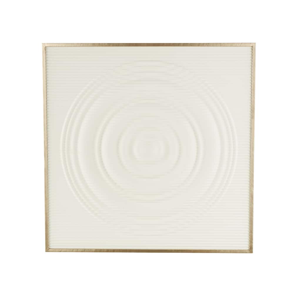 Metal Geometric Ribbed Home Wall Decor with Brass Frame - White - Roche River Decor