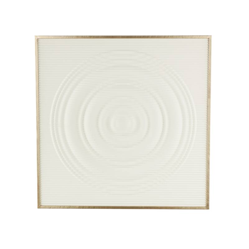 White Metal Ribbed Geometric Home Wall Decor with Brass Frame