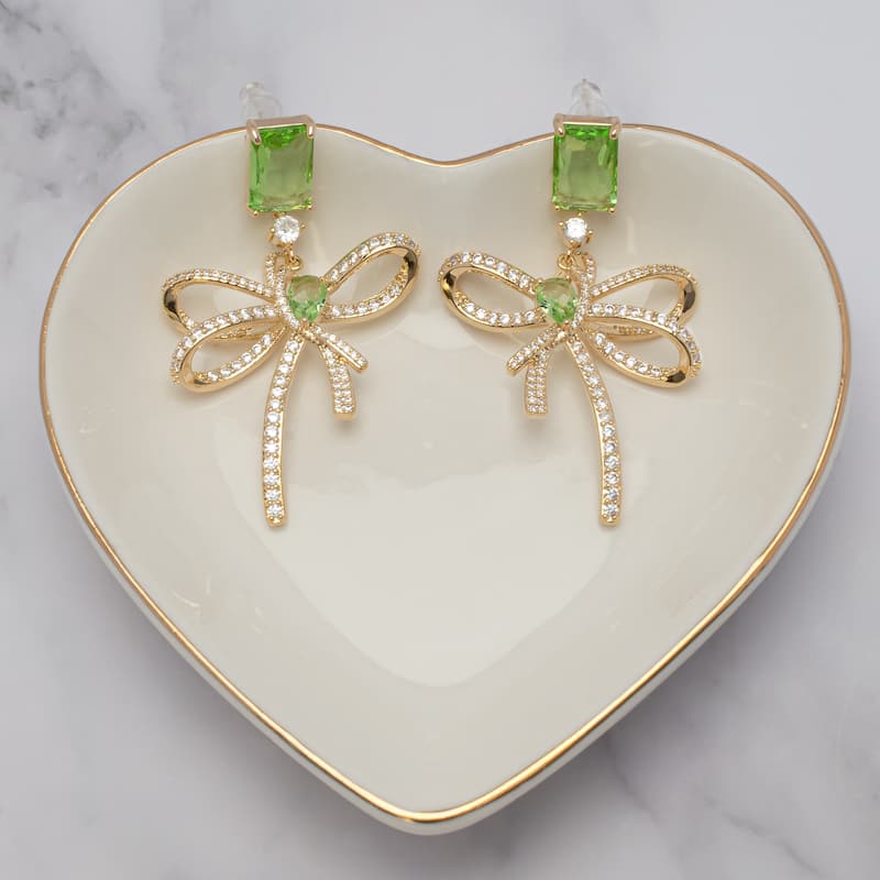 Victoria Townsend Silver Plated Green Emerald Cut and White Cubic Zirconia large Bow Earring - Green - White