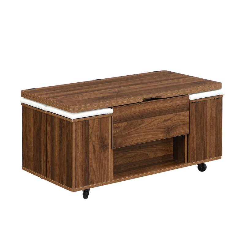 Christopher Knight Home - Calix Lift-Top MDF Coffee Table Set with 4 Stools and Smooth Locking Wheels
