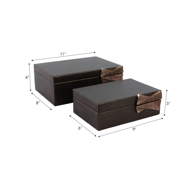 Faux Leather Storage Boxes with Metal Accents (Set of 2) - 9/11" Gray - 11" x 8" x 4"