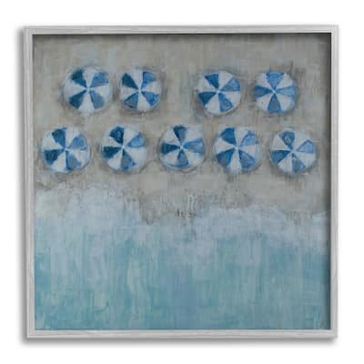 Stupell Beach Umbrella Coast Abstract Aerial Landscape Painting Framed Wall Art - Blue
