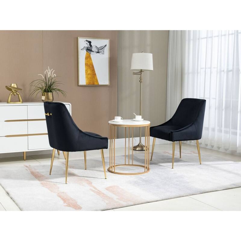 Velvet Upholstered Wing Back Parsons Chair with Golden Plated Legs, Set of 2
