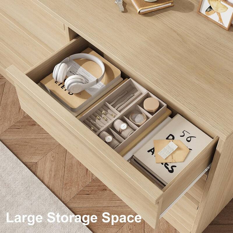 Modern Double Dresser Organizer with Large Storage, Wooden Chest of Drawers