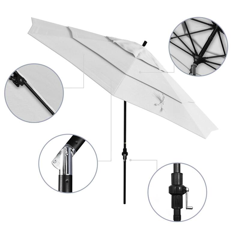 California Umbrella 11' Sun Master Patio Umbrella Black Aluminum Pole Fiberglass Ribs Crank Lift Tilt Sunbrella Pacific Blue