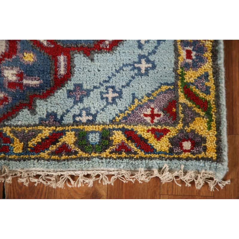 Blue Geometric Kazak Runner Rug Handmade Wool Carpet - 2'6"x 8'0"