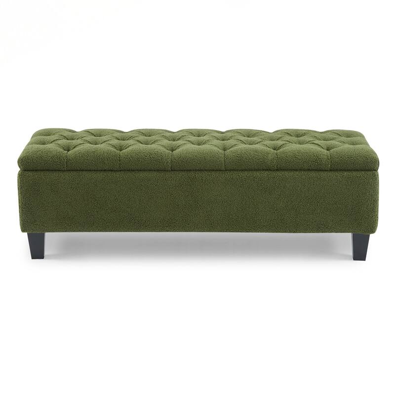 Ottoman Bench with Storage, Rubber Wood Legs, 300 lbs Capacity