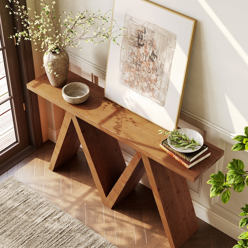 63'' Solid Wood Console Table with M-Shaped Base for Entryway, Hallway, Living Room, or Behind Sofa