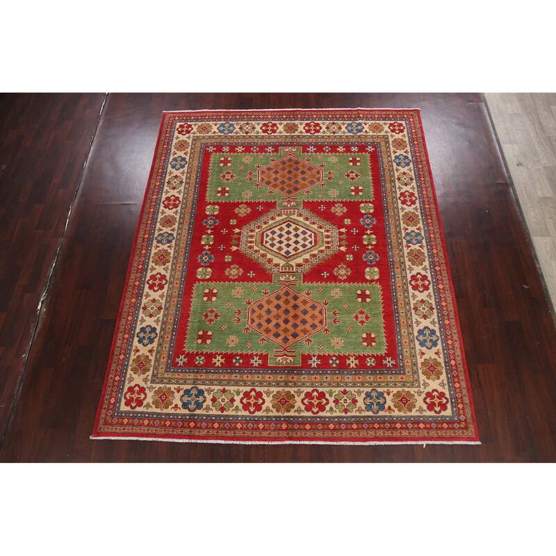 Vegetable Dye Kazak Oriental Geometric Area Rug Wool Handmade Carpet - 8'0" x 9'8"