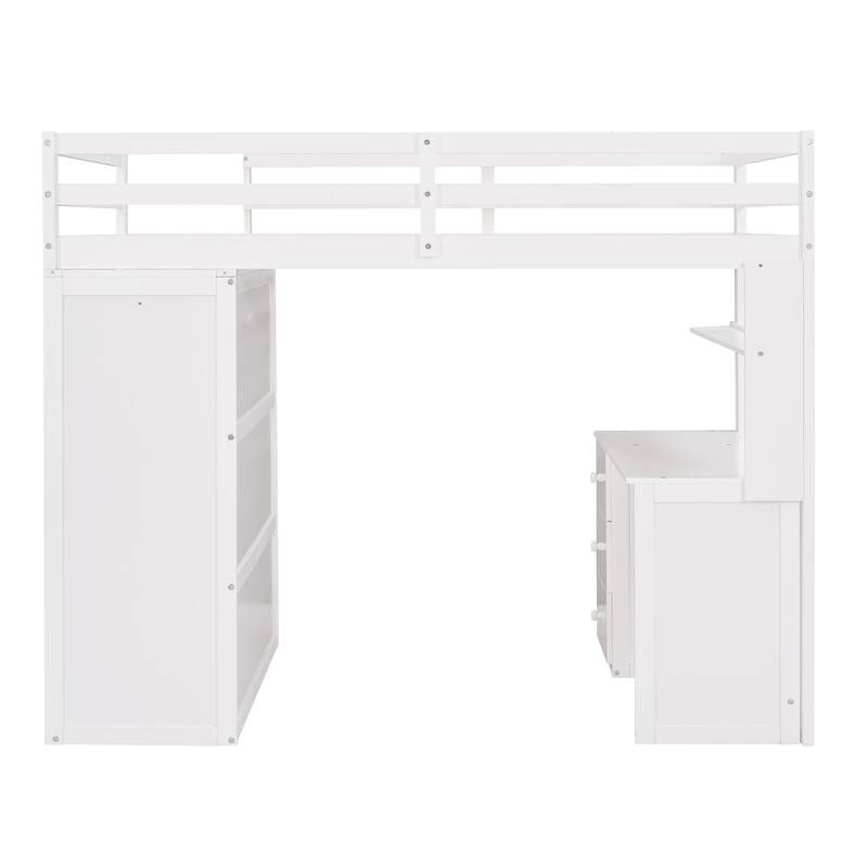 Space-Saving Twin Loft Bed with Desk, Wardrobe & Drawers in White