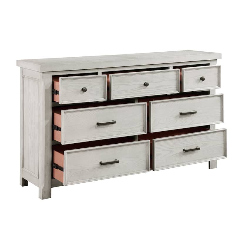 Classic Bedroom Furniture Sets Light Gray Finish Wooden Panel Bed Nightstand Dresser Mirror