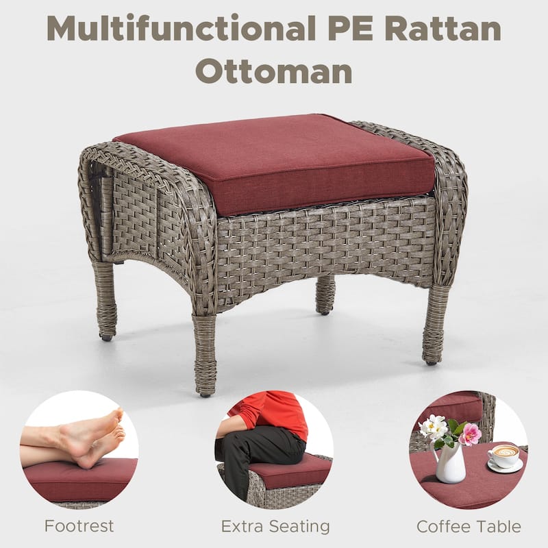 Outside Patio Wicker Ottomans with Cushion
