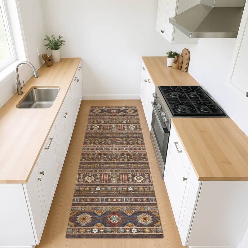 Machine Washable Indoor/ Outdoor Boho Moroccan Chantille Rug