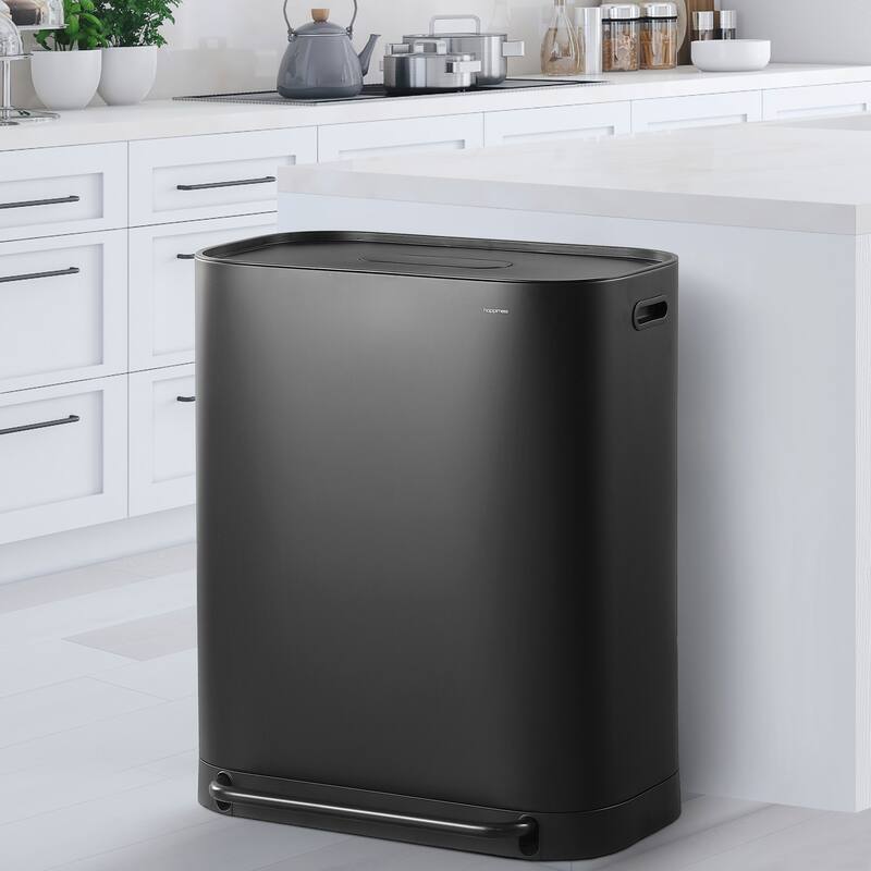 happimess Beni Kitchen Trash/Recycling 16-Gallon Double-Bucket Step-Open Trash Can, Chrome