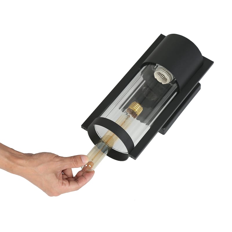 2-pack Aluminum Modern Black Outdoor Glass Sconce Farmhouse Cylinder LED Patio Wall Lantern