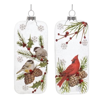 Chickadee and Cardinal Christmas Tag Ornaments - Red and Green - 6.25" - 12ct