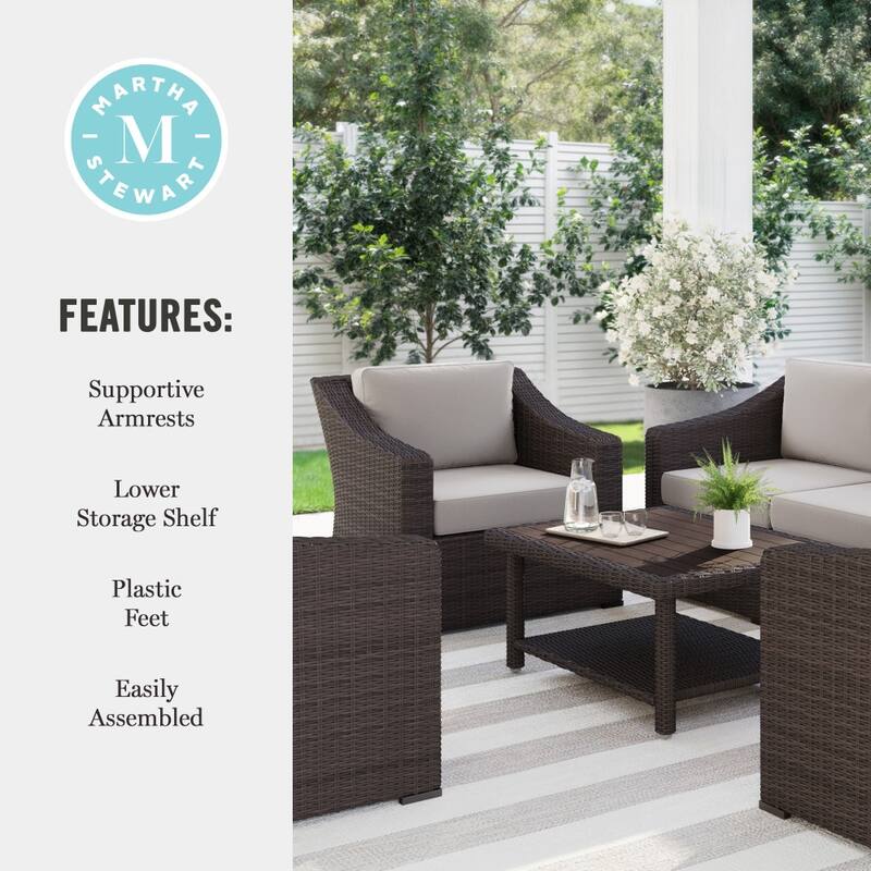 Martha Stewart 4pc Outdoor Rattan Wicker Patio Conversation Set with All-Weather Cushions - 33"W x 32"D x 29.5"H